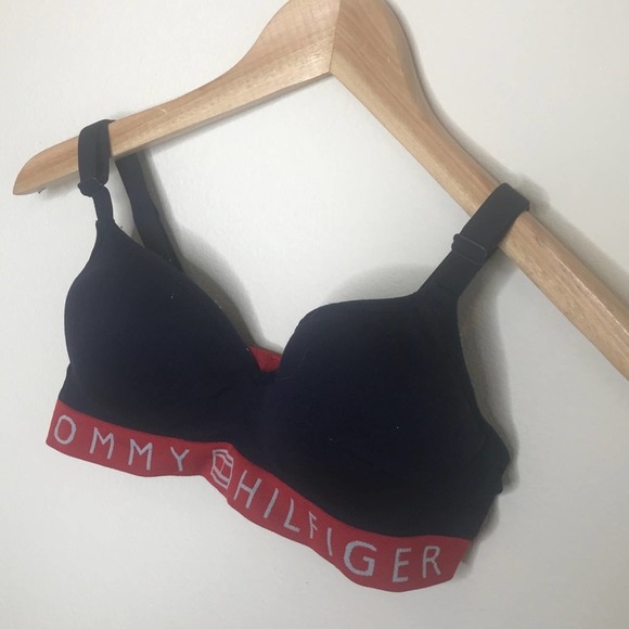 TOMMY HILFIGER Red & Blue Seamless Logo Padded bra, size medium - Picture 2 of 2